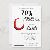 Modern Red Wine 70th Birthday Surprise Party Invitation (Front)