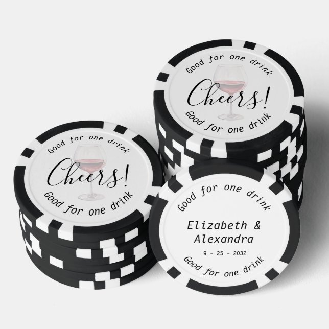 Modern Red Wine Drink Wedding Poker Chips (Stack)