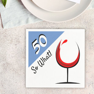 Modern Red Wine Glass 50th Birthday Party Napkins
