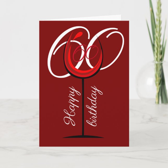 Modern Red Wine Glass 60th Birthday Card (Front)
