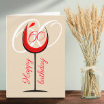 Modern Red Wine Glass 60th Birthday Card<br><div class="desc">Modern Red Wine Glass 60th Birthday Card. The design has an abstract red wine glass with an age number in it and on the background is the number in white color. You can change the age number with any other age. Great for a woman or a man who celebrates the...</div>