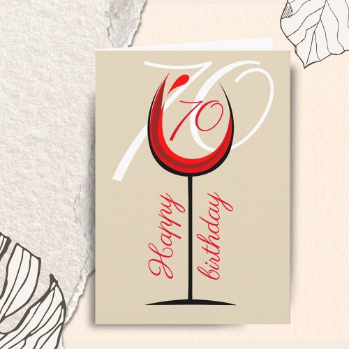 Modern Red Wine Glass 70th Birthday Card