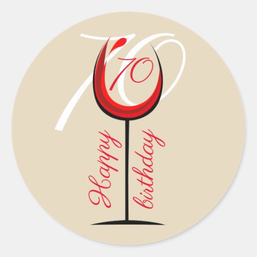 Modern Red Wine Glass 70th Birthday Classic Round Sticker