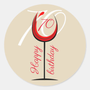 Modern Red Wine Glass 70th Birthday Classic Round Sticker