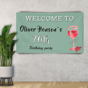 Modern Red Wine Glass 70th Birthday Party Banner