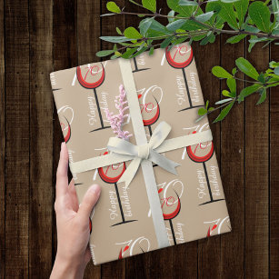 Modern Red Wine Glass Pattern 70th Birthday Gift Wrapping Paper