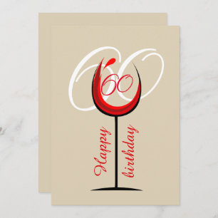 Modern Red Wine Glass Script 60th Birthday Card