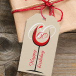 Modern Red Wine Glass Script 60th Birthday Gift Tags<br><div class="desc">Modern Red Wine Glass Script 60th Birthday Gift Tags. The design has an abstract red wine glass with an age number in it and the age in white color on the background. You can change the age. Great for a woman or a man who celebrates the sixtieth birthday.</div>