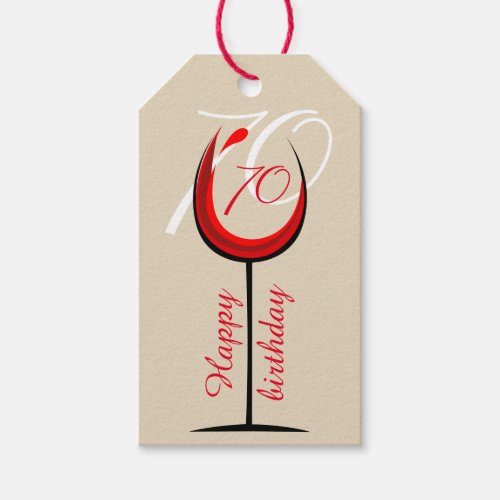 Modern Red Wine Glass Script 70th Birthday Gift Tags