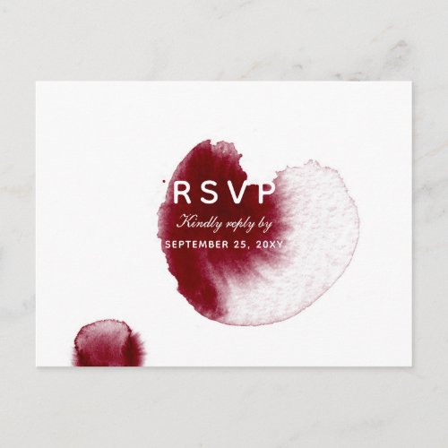 Modern Red Wine Spill Watercolor RSVP Postcard