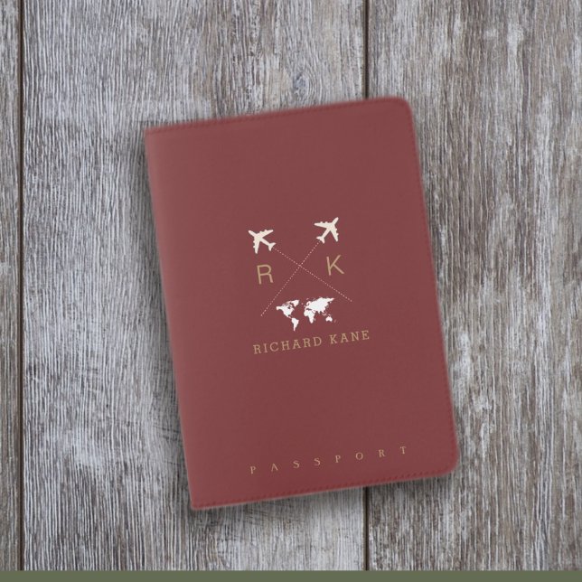 modern red-wine travel passport cover with name (Creator Uploaded)