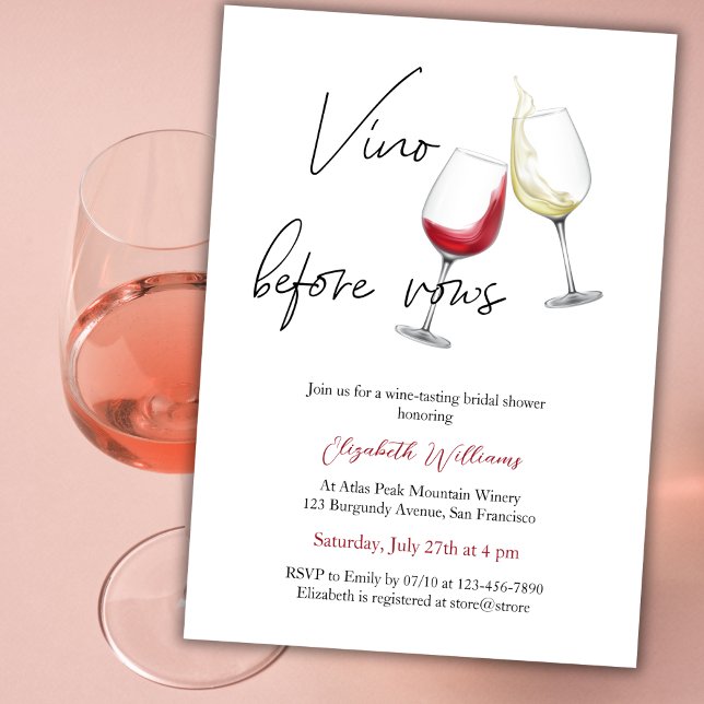 Modern Red Wine Vino Before Vows Bridal Shower Invitation (Creator Uploaded)