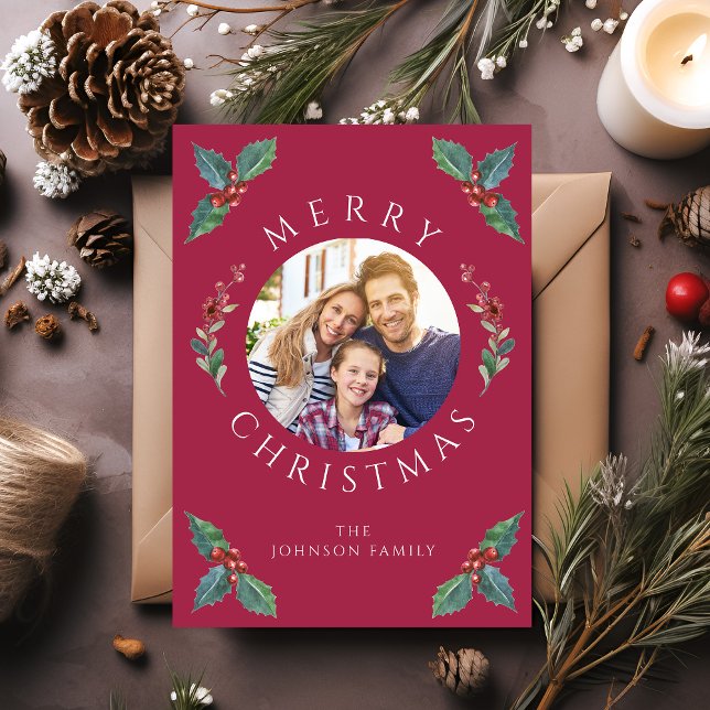 Modern Red Winter Botanicals Christmas Photo  Holiday Card (Modern Red Winter Botanicals Christmas Photo Holiday Card)