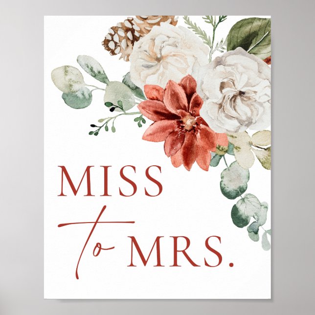 Modern Red Winter Christmas Miss To Mrs Sign (Front)