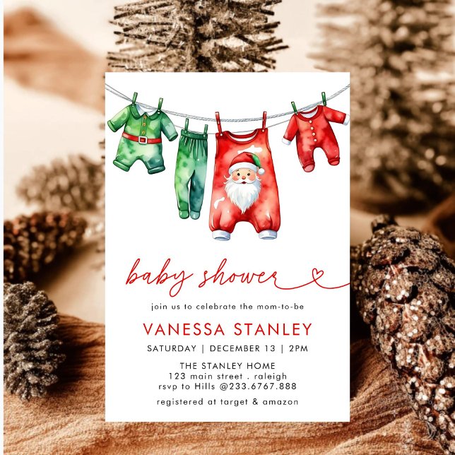 Modern Red Winter Christmas Santa Baby Shower Invitation (Creator Uploaded)