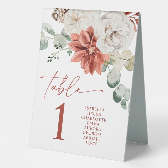 Modern Red Winter Christmas Table Number Card Tent (Front)