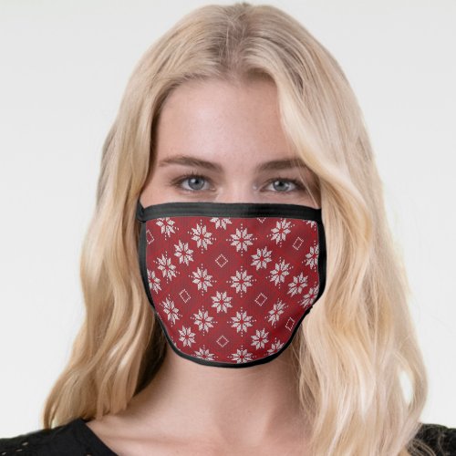 Modern Red Winter Snowflake Christmas Holiday Face Mask