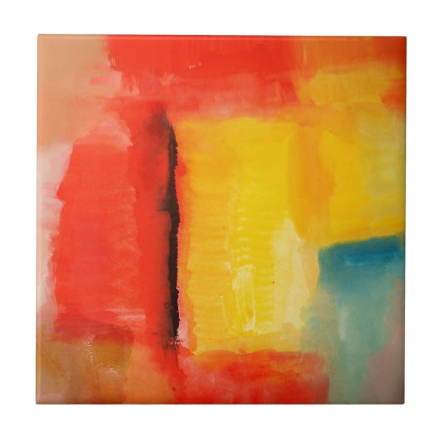 Modern Red Yellow Abstract Painting Ceramic Tile (Front)