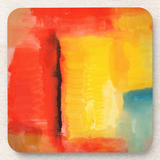 Modern Red Yellow Abstract Painting Coaster (Front)
