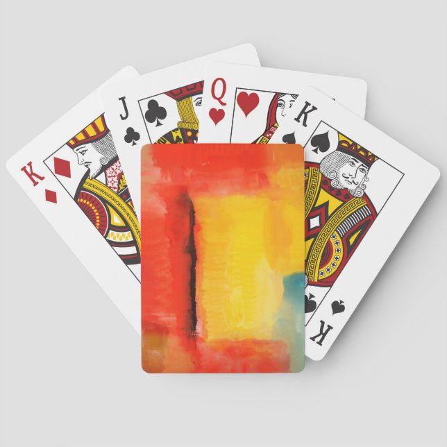 Modern Red Yellow Abstract Painting Poker Cards (Back)