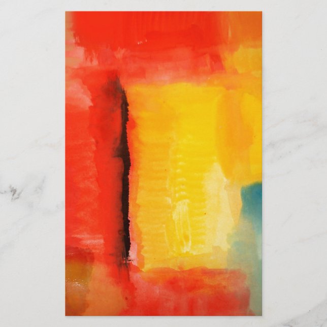 Modern Red Yellow Abstract Painting Stationery (Front)