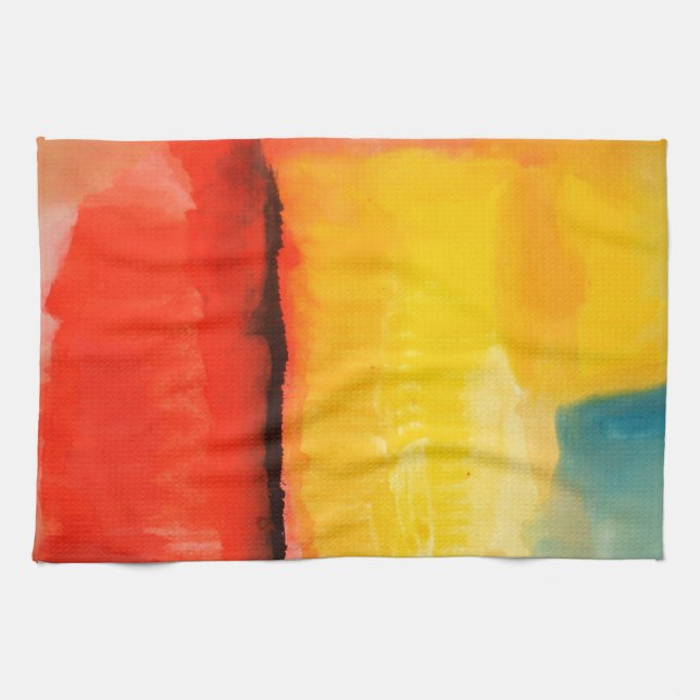 Modern Red Yellow Abstract Painting Towel (Horizontal)