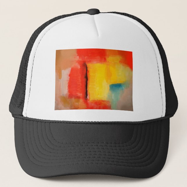 Modern Red Yellow Abstract Painting Trucker Hat (Front)