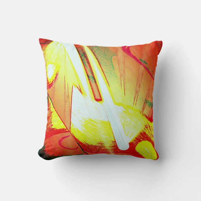Modern Red Yellow Abstract Throw Pillow (Front)