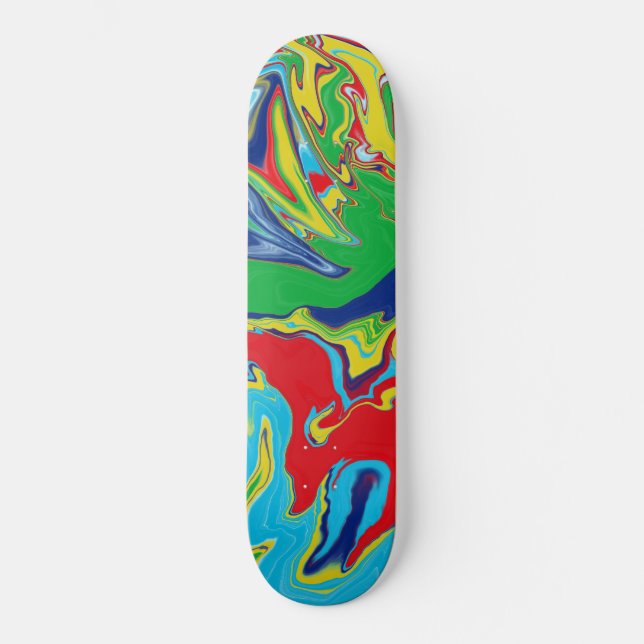 Modern Red Yellow Blue Green Turquoise Abstract Skateboard (Front)