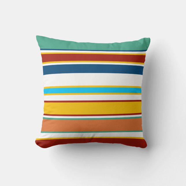 Modern Red Yellow Blue Teal Stripes Beach Throw Pillow (Front)