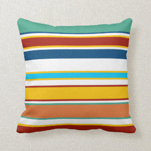 Modern Red Yellow Blue Teal Stripes Beach Throw Pillow