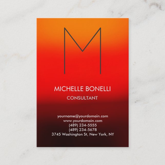 Modern red yellow brown monogram business card (Front)