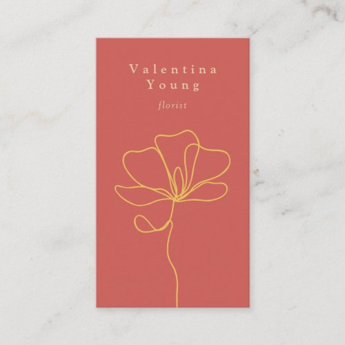 Modern red yellow line art floral drawing elegant business card