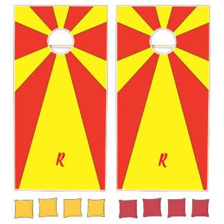 Modern Red Yellow Sunburst Pattern Cornhole Game