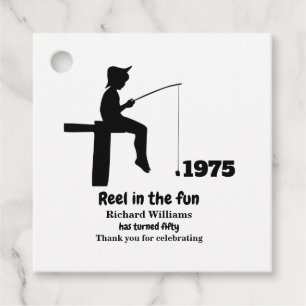 Modern Reel in the Fun Fisherman 50th Birthday Favor Tags
