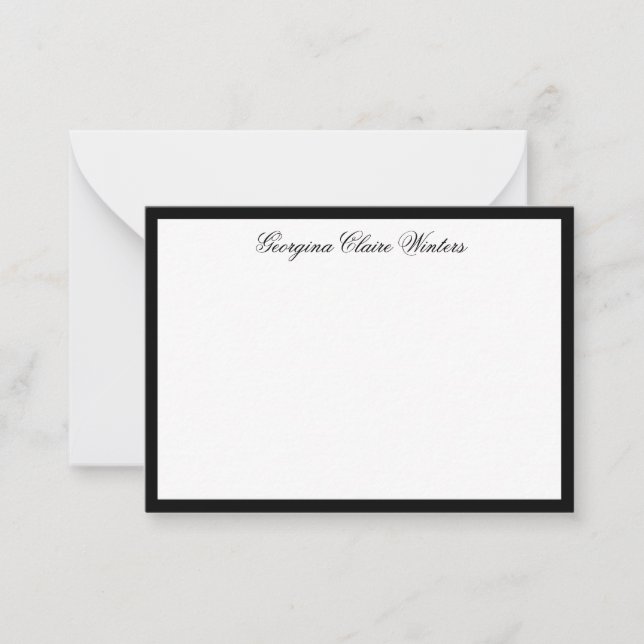 Modern Refined Elegant Black Script Calligraphy Note Card (Front)