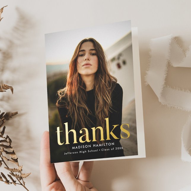 Modern Refined Foil Graduation Thank You Foil Greeting Card (Creator Uploaded)