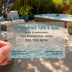 Modern Refreshing Pool and Spa Clear Business Cards