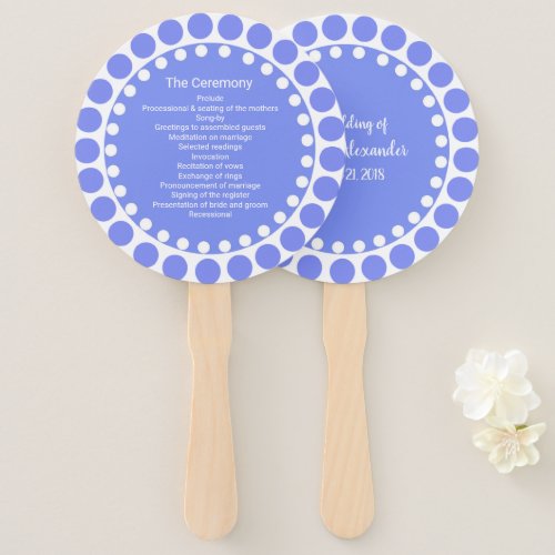 Modern Regency Blue Dots Wedding Program Fan