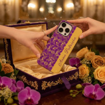 Modern Regency Purple Gold Damask Floral Name