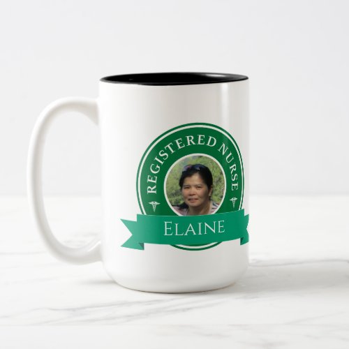 Modern Registered Nurse RN Personalized Badge Logo Two_Tone Coffee Mug