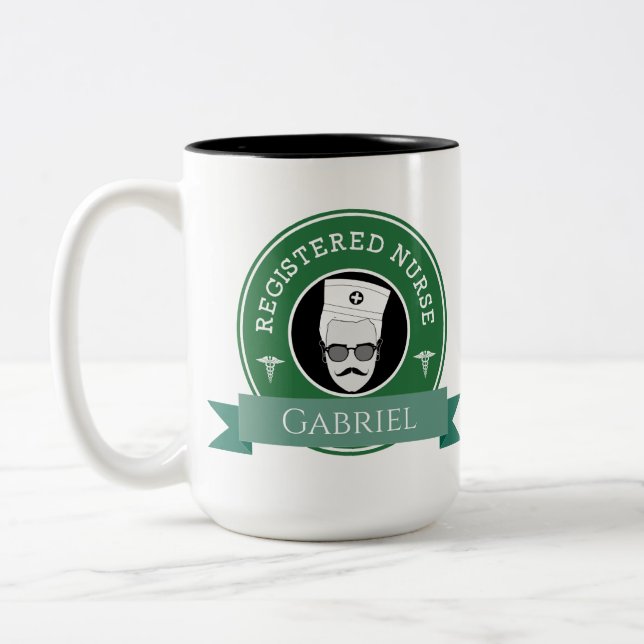 Modern Registered Nurse RN Personalized Badge Logo Two-Tone Coffee Mug (Left)