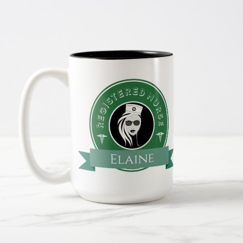 Modern Registered Nurse RN Personalized Badge Logo Two_Tone Coffee Mug