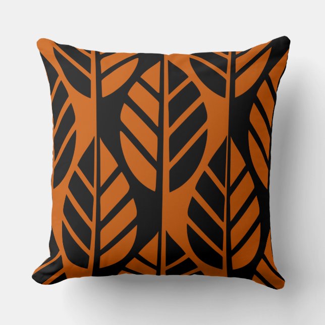 Modern Regular Black And Orange Leaves Pattern  Throw Pillow (Front)