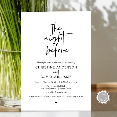 Modern Rehearsal Dinner The night before Invitati Invitation