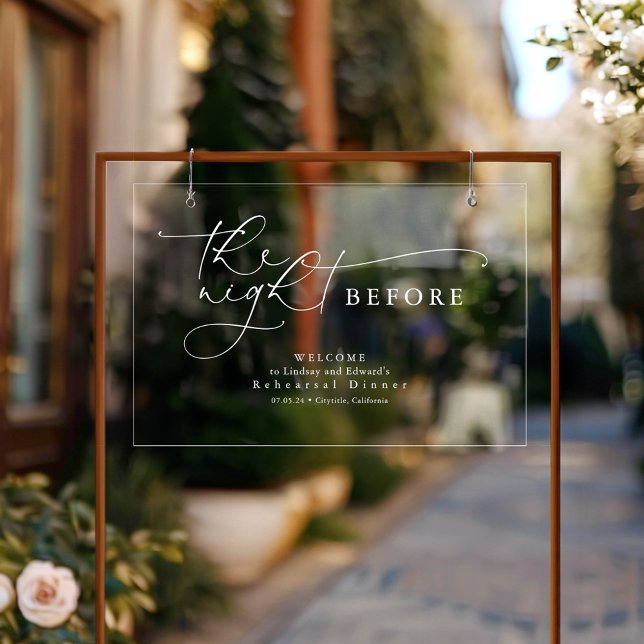 Modern Rehearsal Dinner Transparent Welcome Acrylic Sign (The Night Before Transparent Welcome Sign For Rehearsal Dinner Entrance Decor)