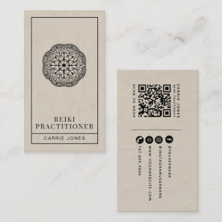 Modern Reiki Practitioner Mandala QR Code Business Card