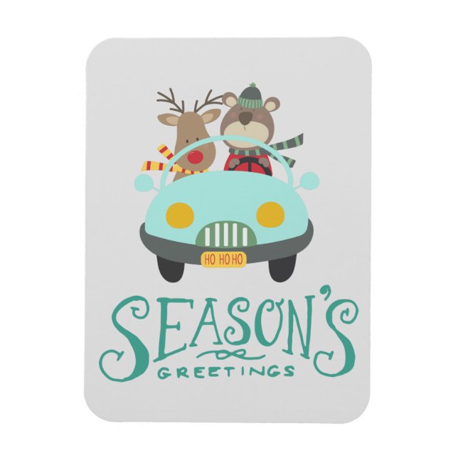 Modern Reindeer & Bear Holiday Magnet (Vertical)