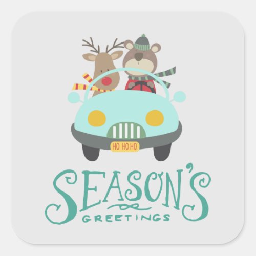 Modern Reindeer  Bear Holiday Square Sticker