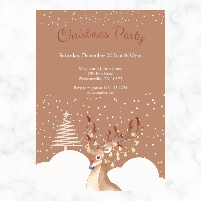 Modern Reindeer Christmas Party Brown Invitation (Creator Uploaded)